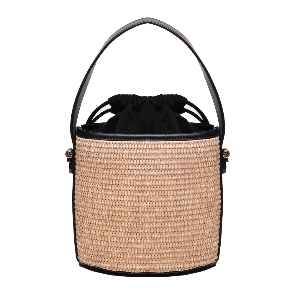 V73 Zwarte Stro Emmer Tas met Trekkoord Multicolor Dames