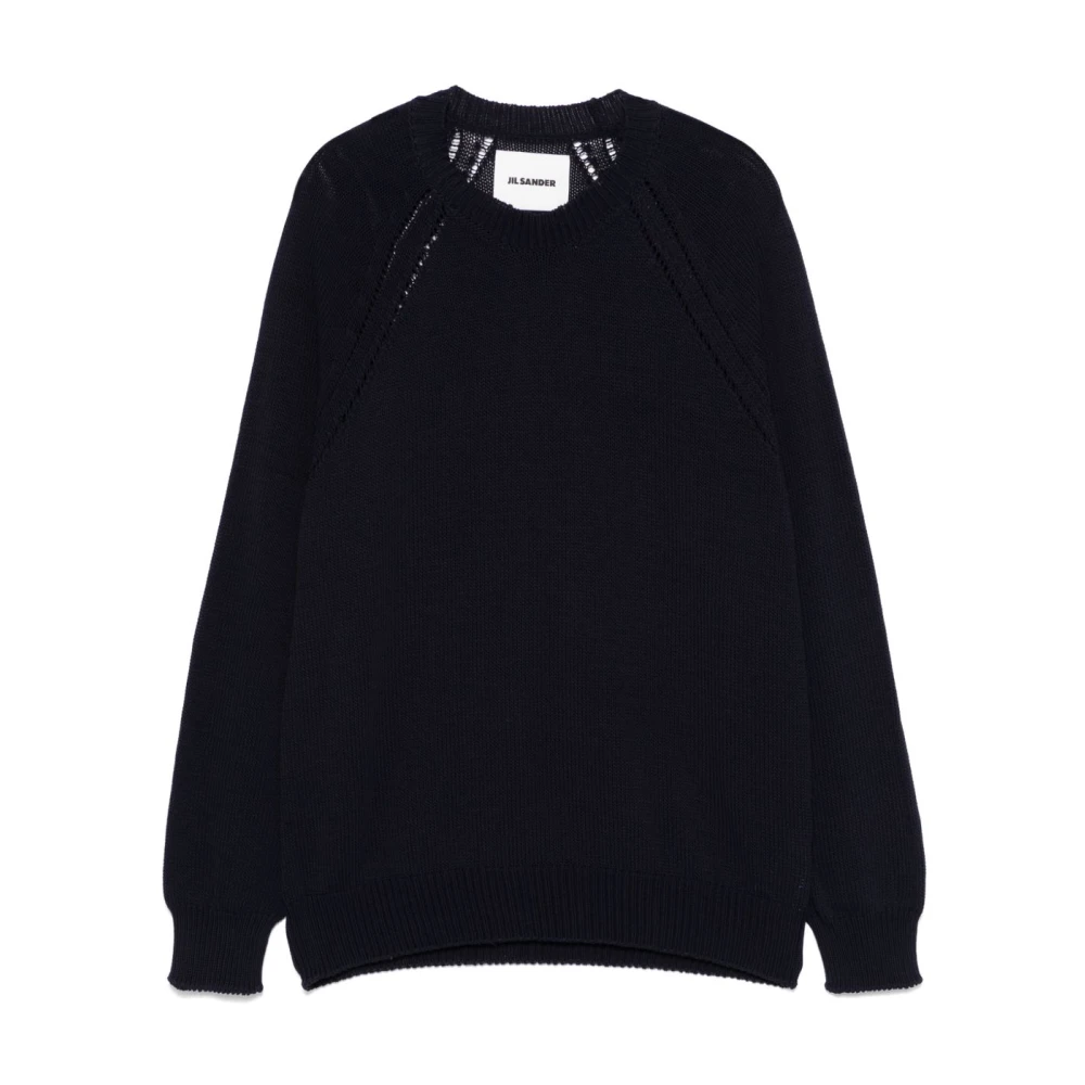 Jil Sander Navy Blue Katoen Crew Neck Sweater Blue Heren