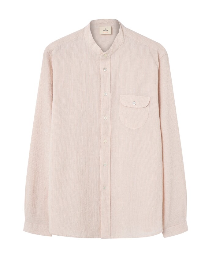 chemise-a-rayures-col-mao-marron