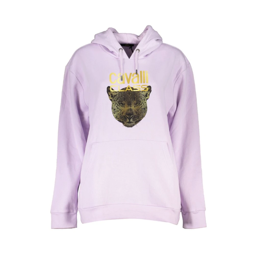 Cavalli Class Women's Purple Hoodies,, Hooded Sweatshirt With Logo Print 2XL