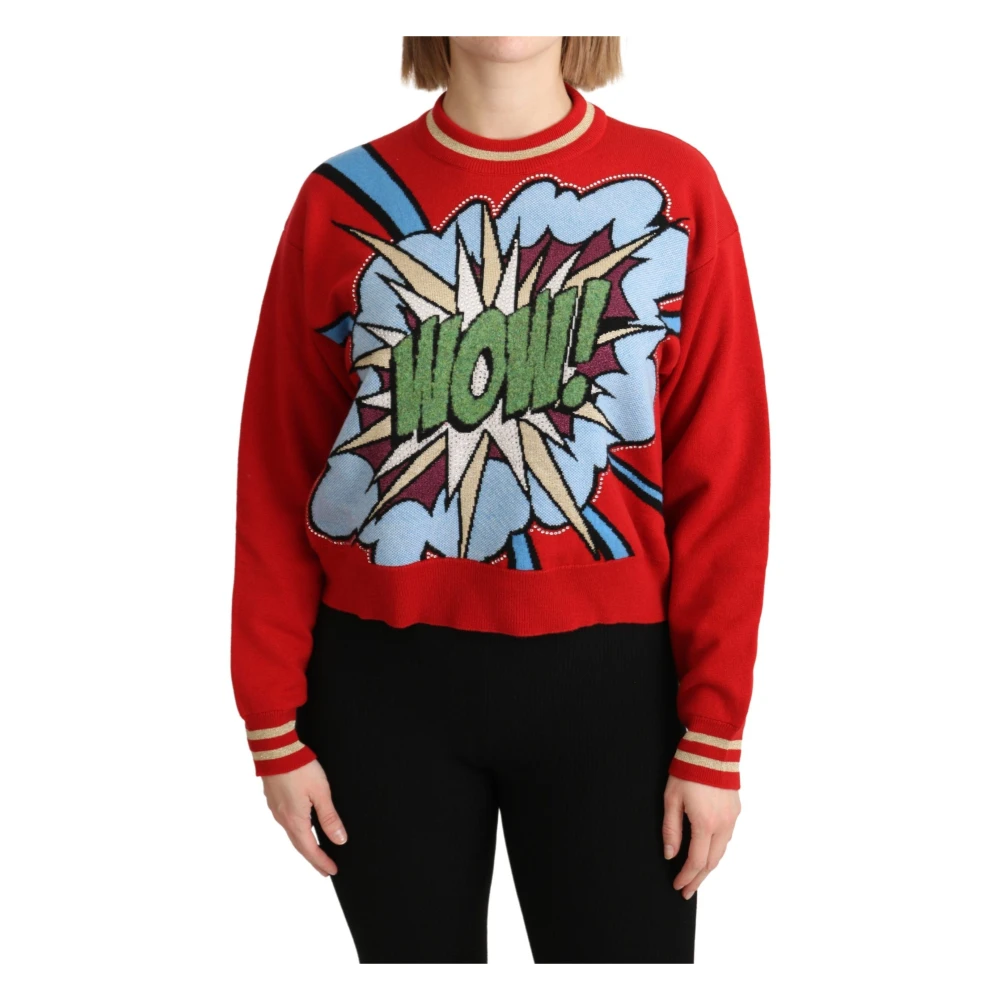 Dolce & Gabbana Women's Red Knitted Cashmere Cartoon Top Sweater