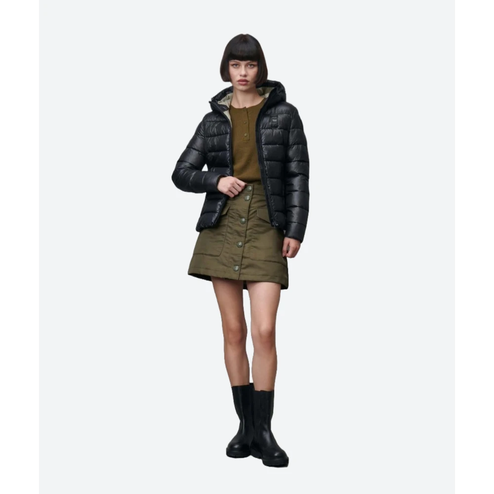 Blauer Gestreepte jas met capuchon en rits Black Dames
