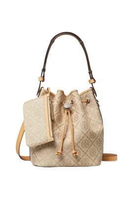 T Monogram Woven Bucket Bag