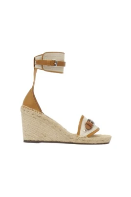 Sandaler med kilklack i läder med rund tå