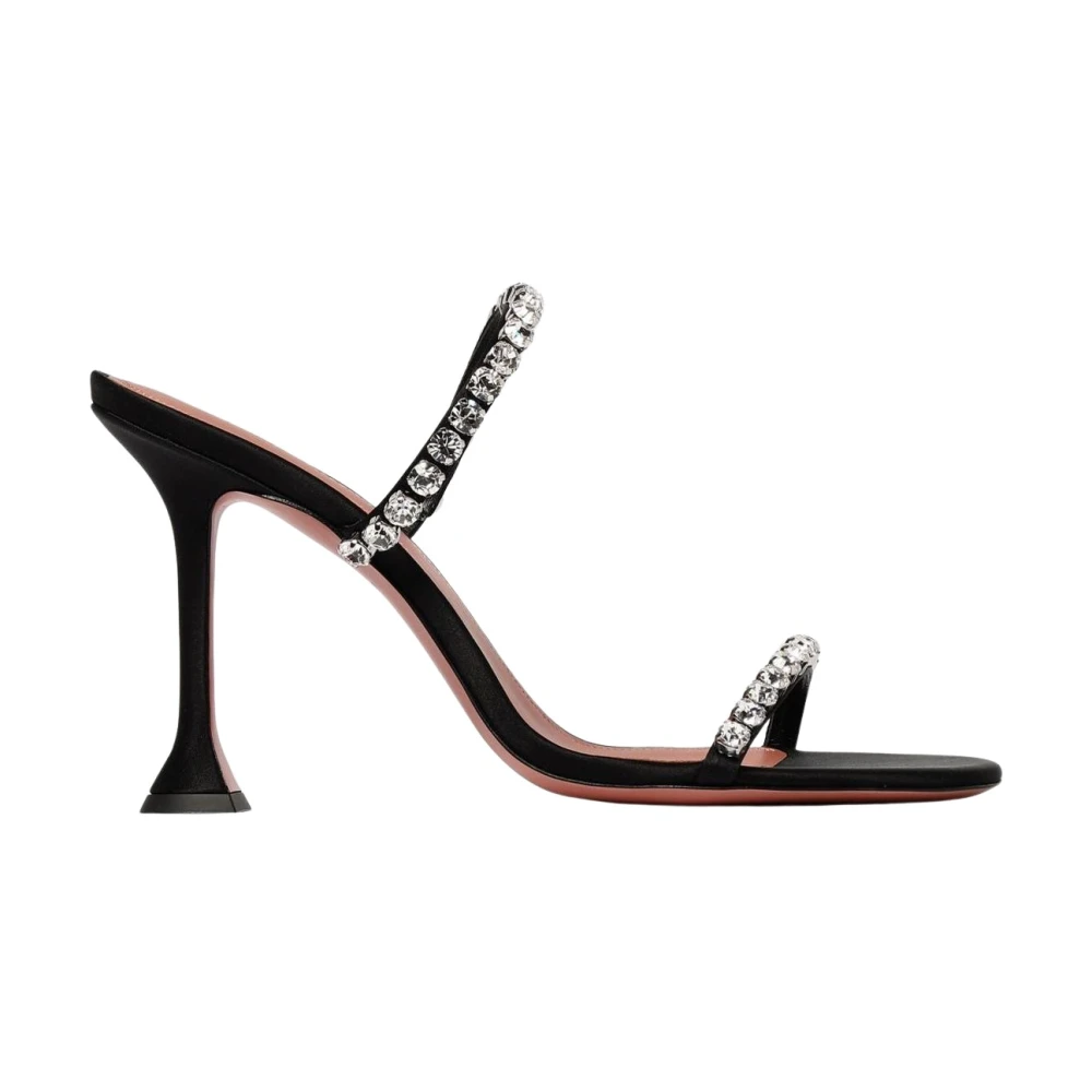 Amina Muaddi Women's Black Crystal Embellished Heeled Sandals