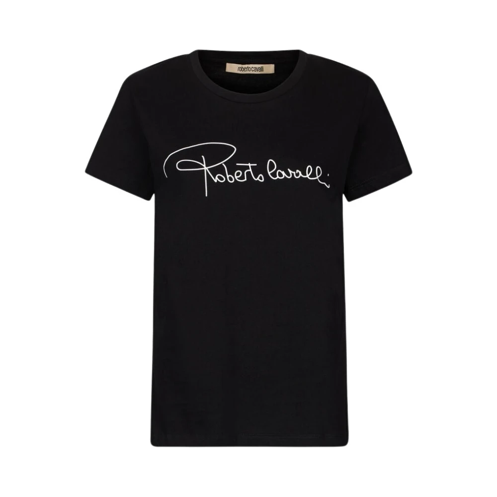 Roberto Cavalli T-shirt met opdruk en ronde hals Black Dames