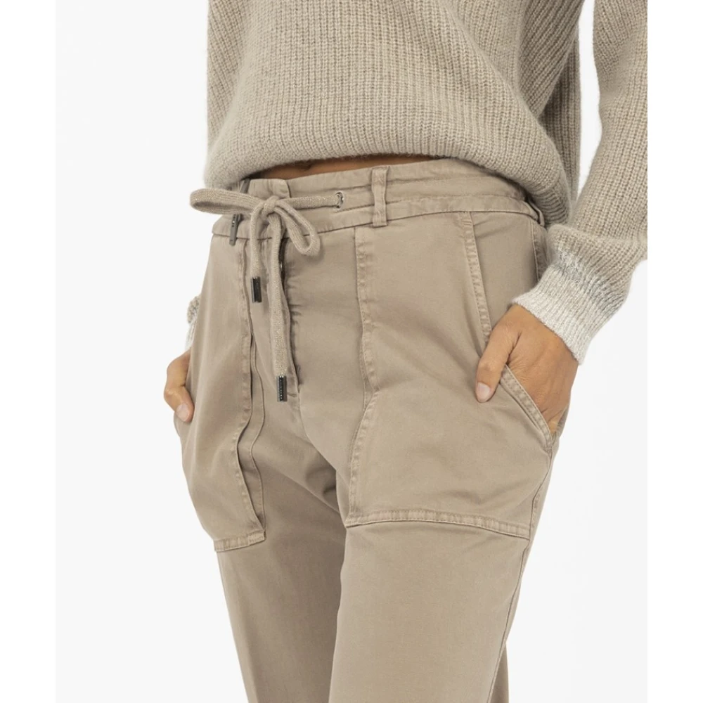 PESERICO Sportieve katoenen broek met zakken Beige Dames