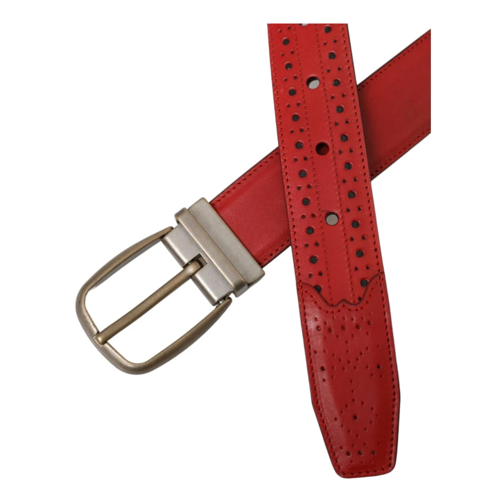 Dolce & Gabbana Geperforeerde Leren Riem Metalen Gesp Red Heren