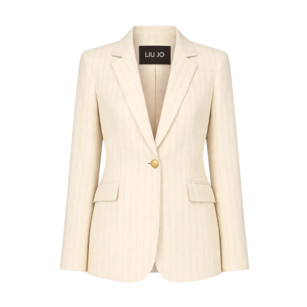 Liu Jo Women's Beige Pinstripe Viscose Blazer, Blazers, Xl, Jackets