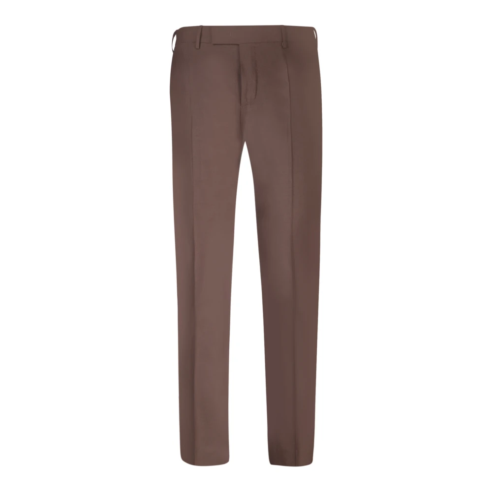 PT Torino Bruine Wol Straight Leg Broek Brown Heren