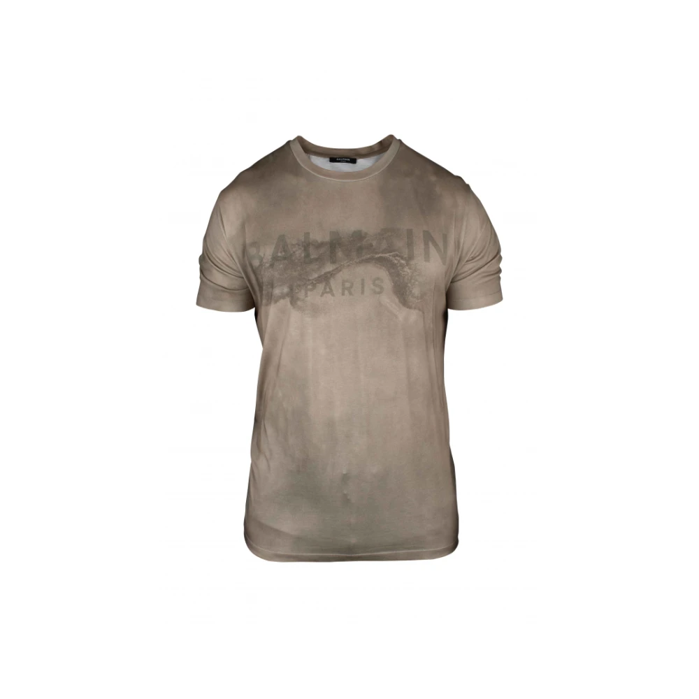 Balmain Beige Woestijn T-shirt met Bedrukt Logo Beige Heren