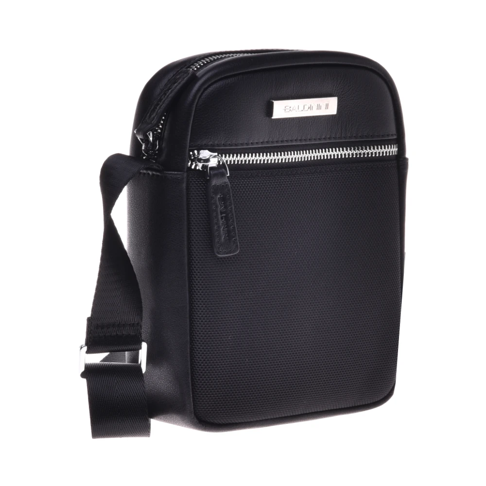 Baldinini Crossbody bag in black calfskin and nylon Black Heren