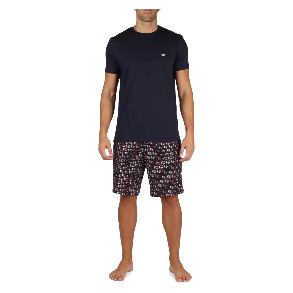 Emporio Armani Katoenen Pyjama Set met T-Shirt en Shorts Blue Heren