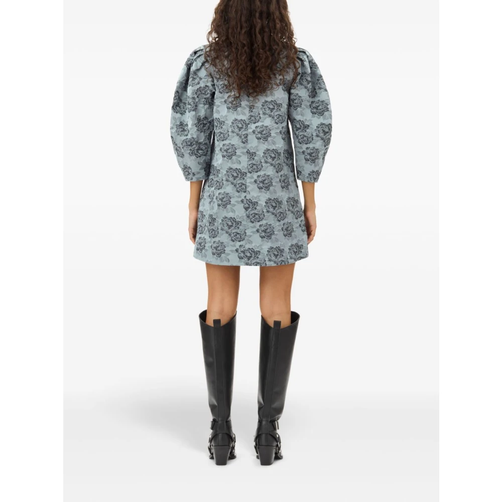 Ganni Blauwe Bloemen Korte Jurk Blue Dames