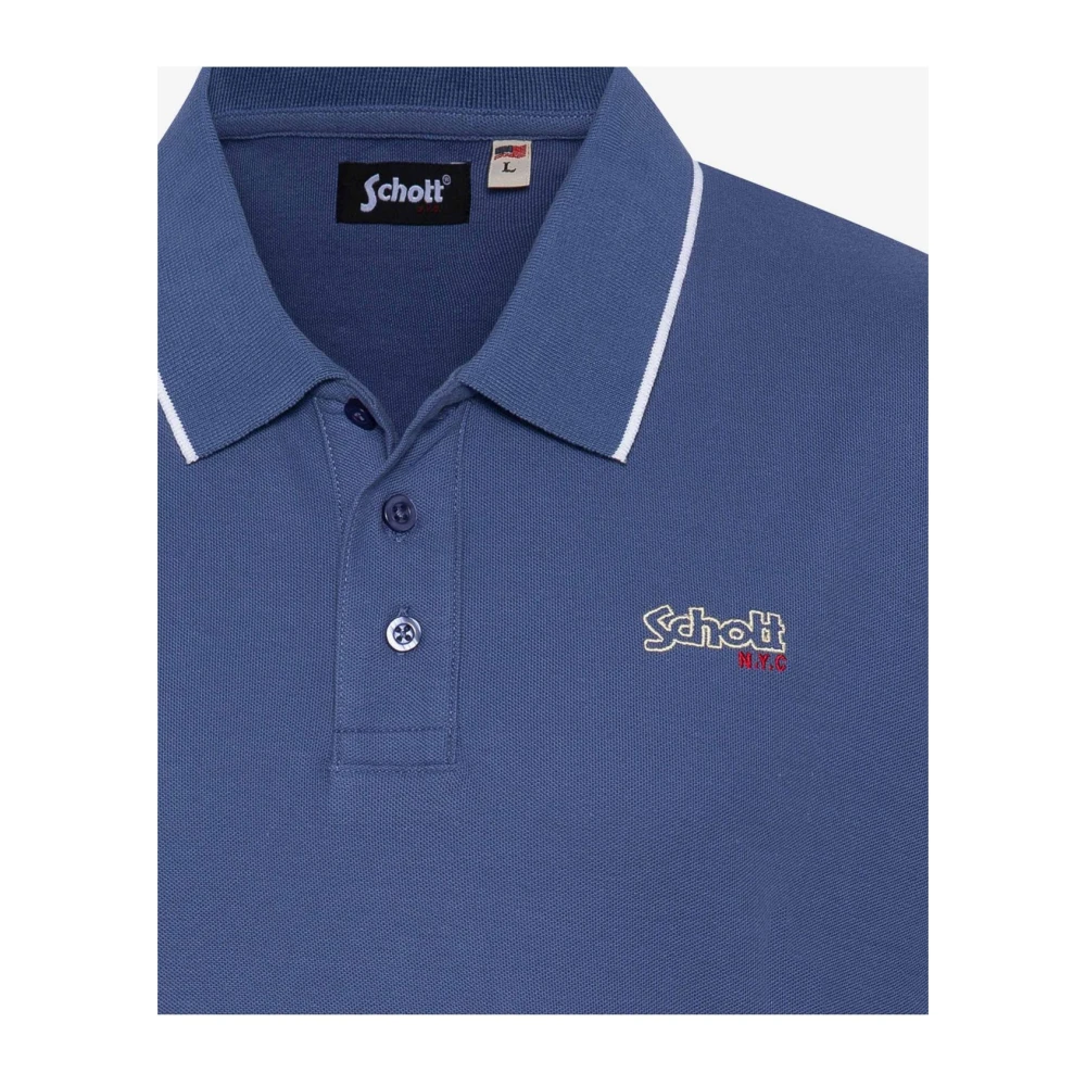Schott NYC Blauwe Polo Shirt Paul Blue Heren