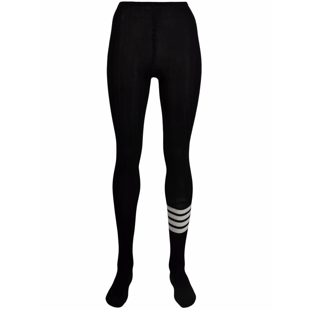 Thom Browne Geribde wollen panty met 4 strepen Black Dames