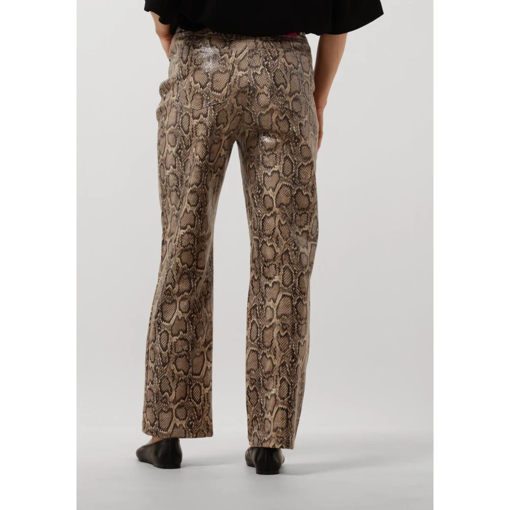 Harper & Yve Wijde Pijp Slangenprint Leatherlook Broek Brown Dames