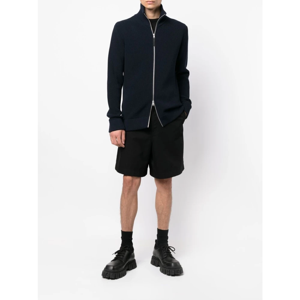 Maison Margiela Blauwe Geribbelde Zip-Up Vest Blue Heren