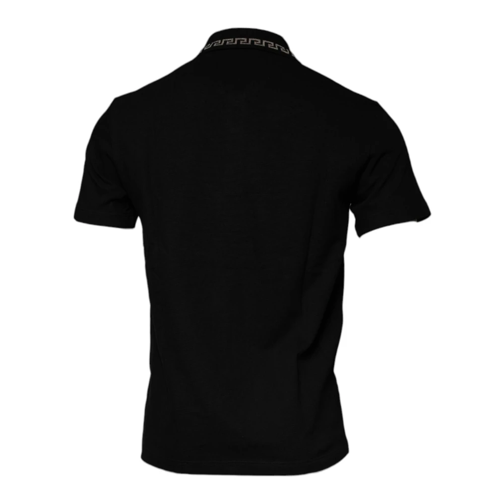 Versace Zwarte Polo T-shirt met kraag en knoopsluiting Black Heren