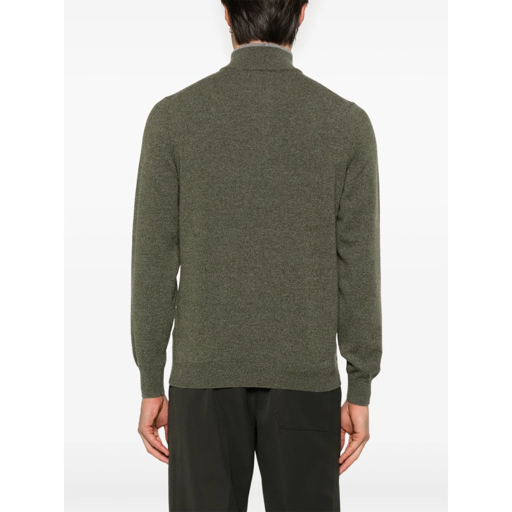 Fedeli Luxe Cashmere Half-Zip Gebreide Kleding Green Heren