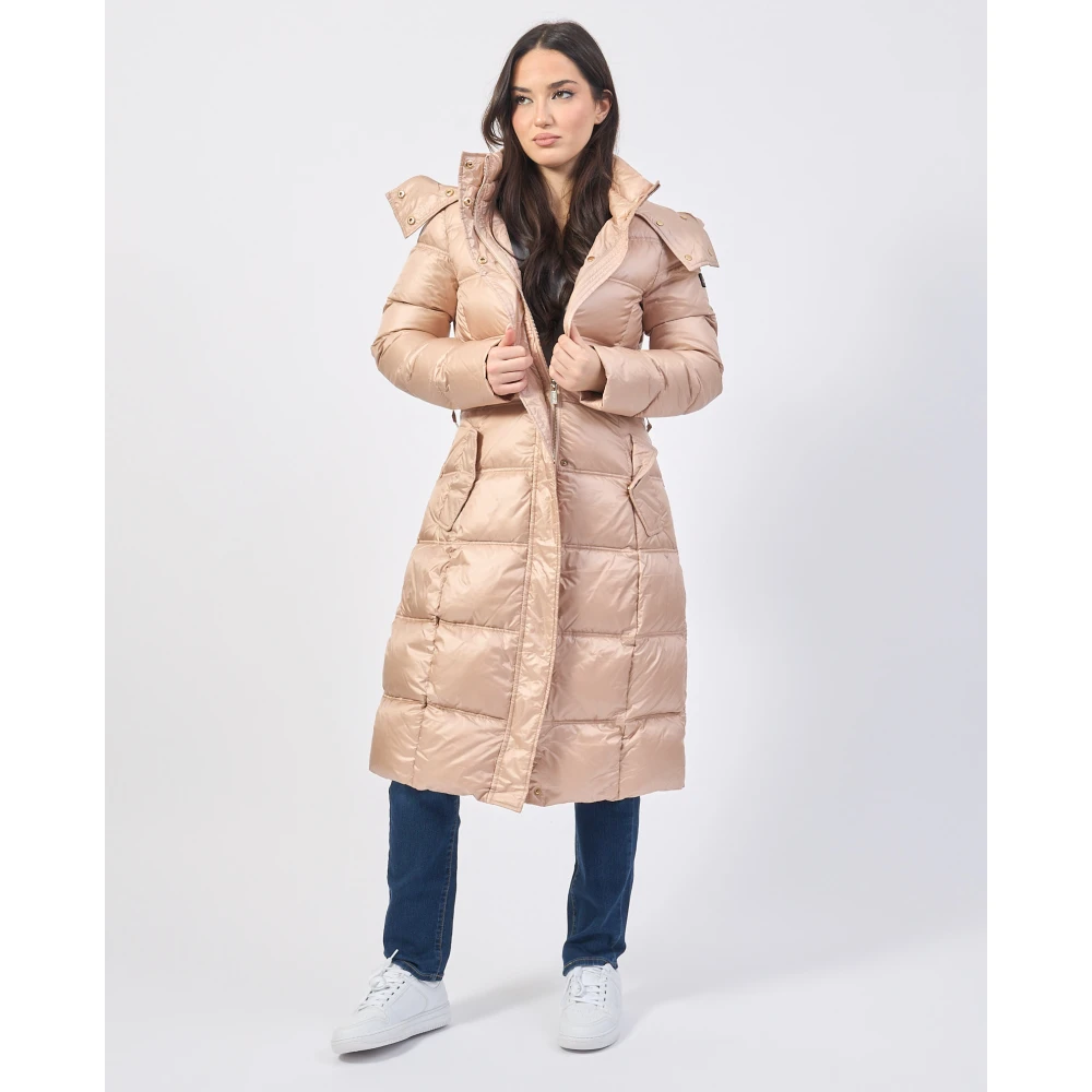 YES ZEE Lang gewatteerde jas met capuchon en riem Beige Dames