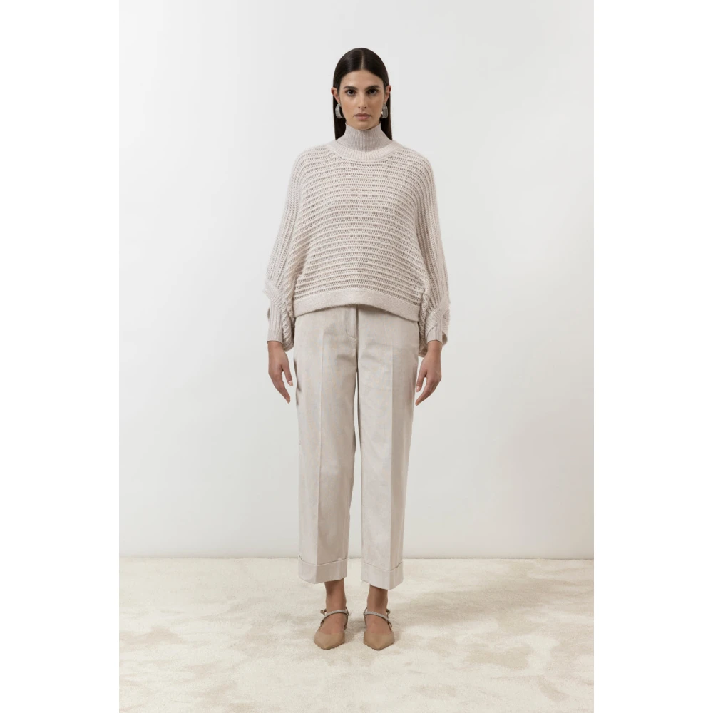 PESERICO Rechte broek in ultradun geribbeld fluweel Beige Dames