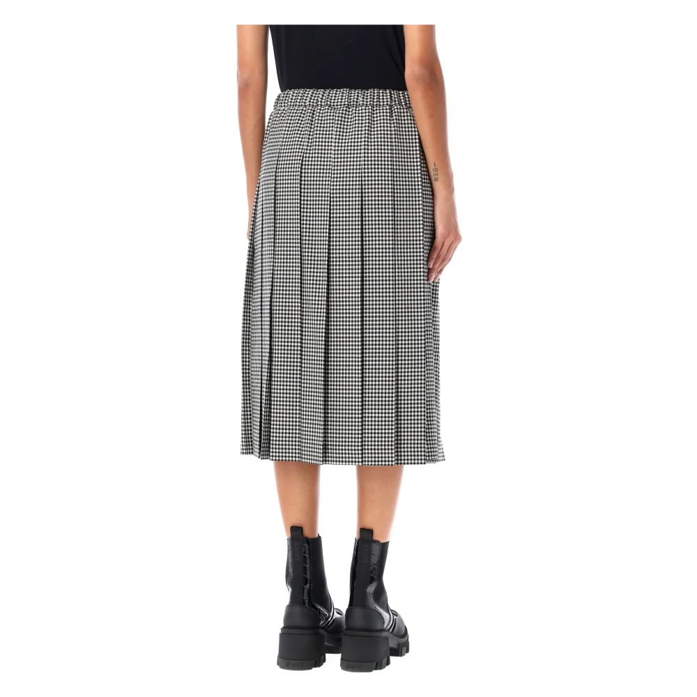 Comme des Garçons Gingham Geplooide Midi Rok Zwart Wit Black Dames