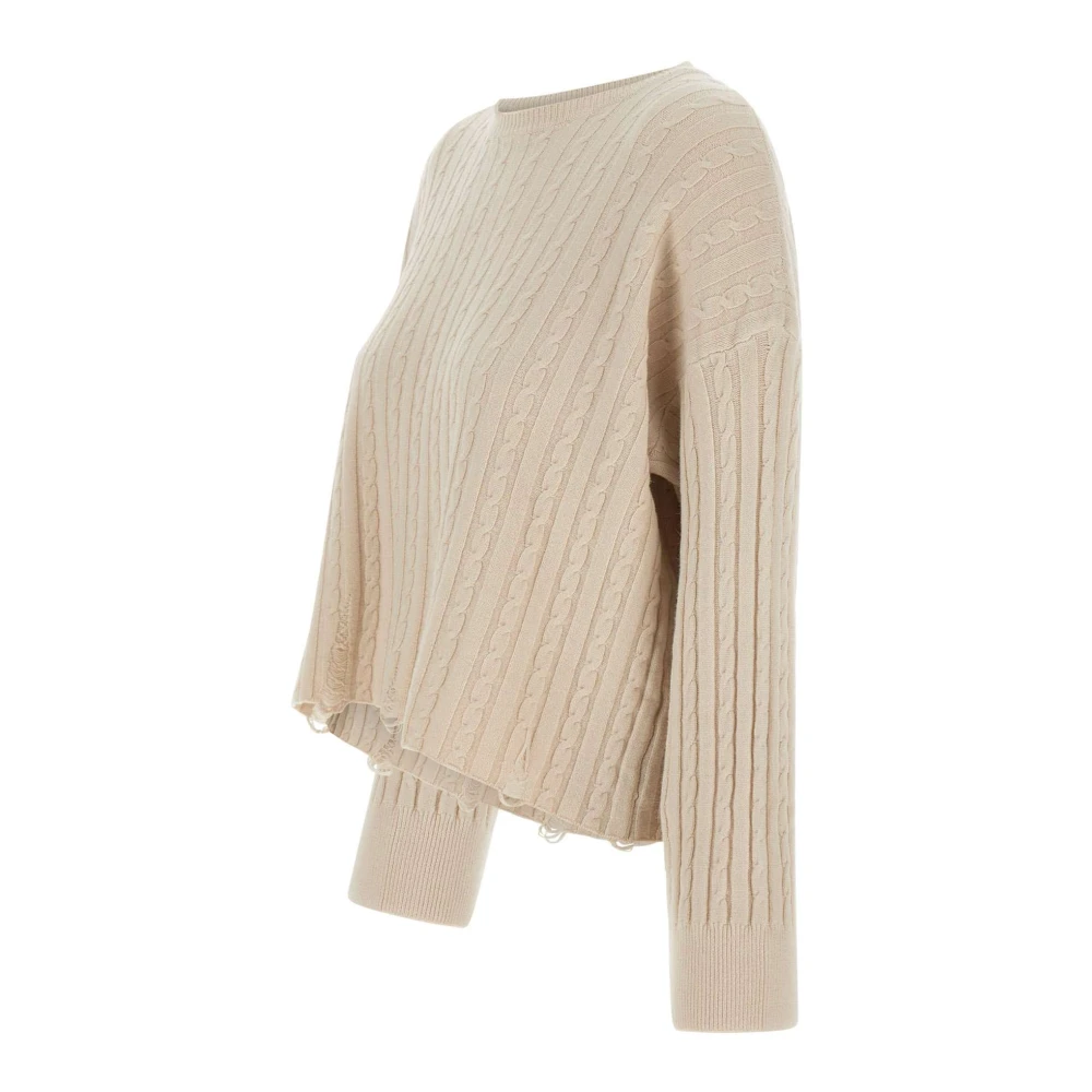 Kaos Angora Cream Sweater met Cable Weave Beige Dames