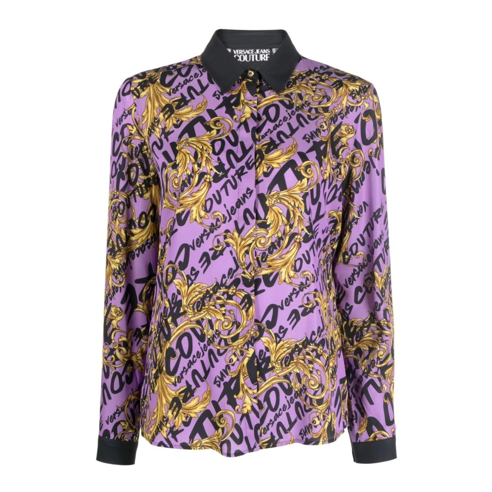 Versace Jeans Couture Lilla Logo Brush Couture All Over Skjorta - Storlek 42 Purple, Dam