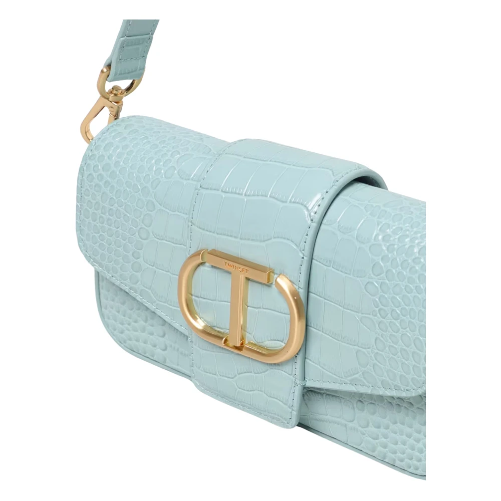 Twinset Lichtblauwe Krokodillenprint Leren Tas Blue Dames