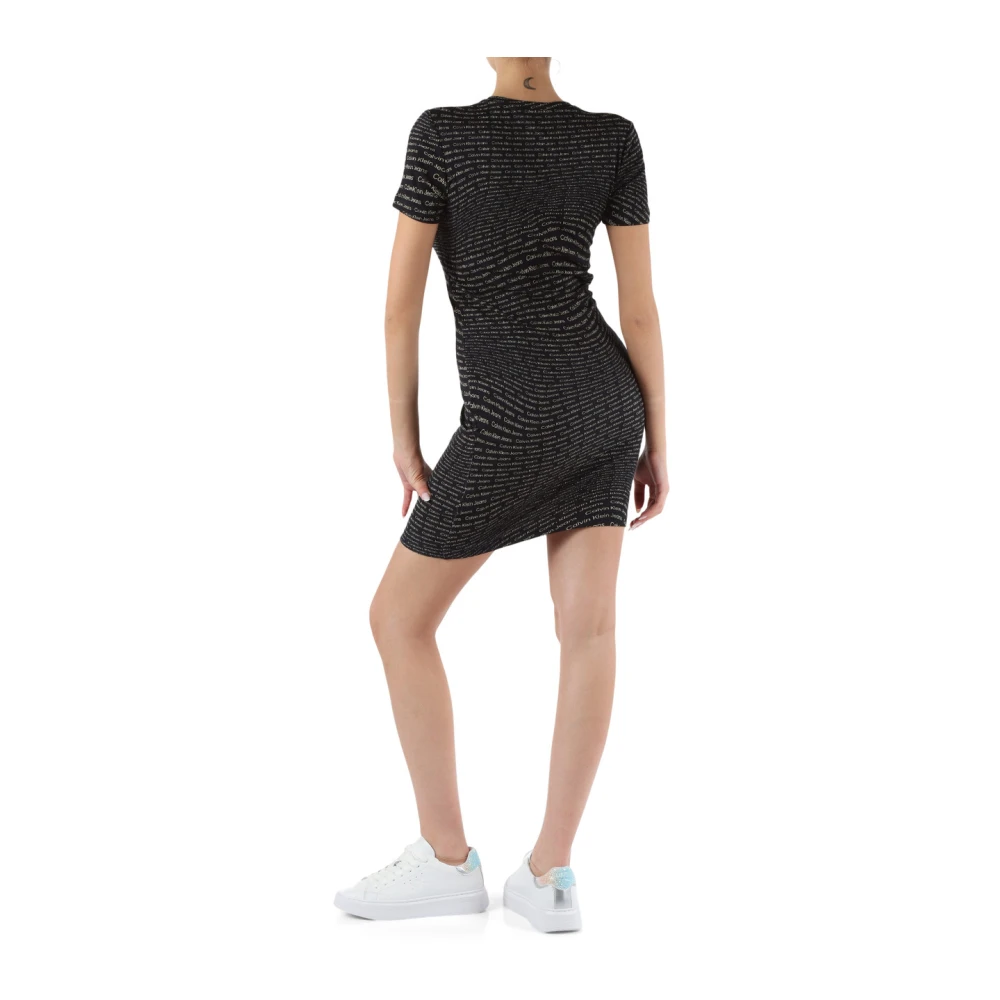 Calvin Klein Jeans Geribbeld katoenen jurk met logoprint Black Dames