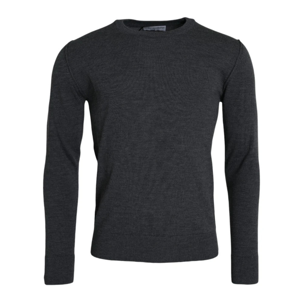 Dolce & Gabbana Donkergrijze Wollen Ronde Hals Trui Gray Heren