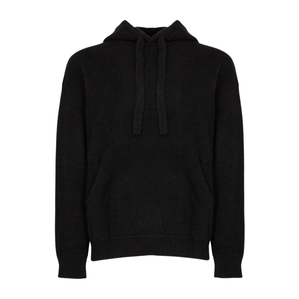 Laneus Gebreide Cashmere Hoodie met Zakken Black Heren