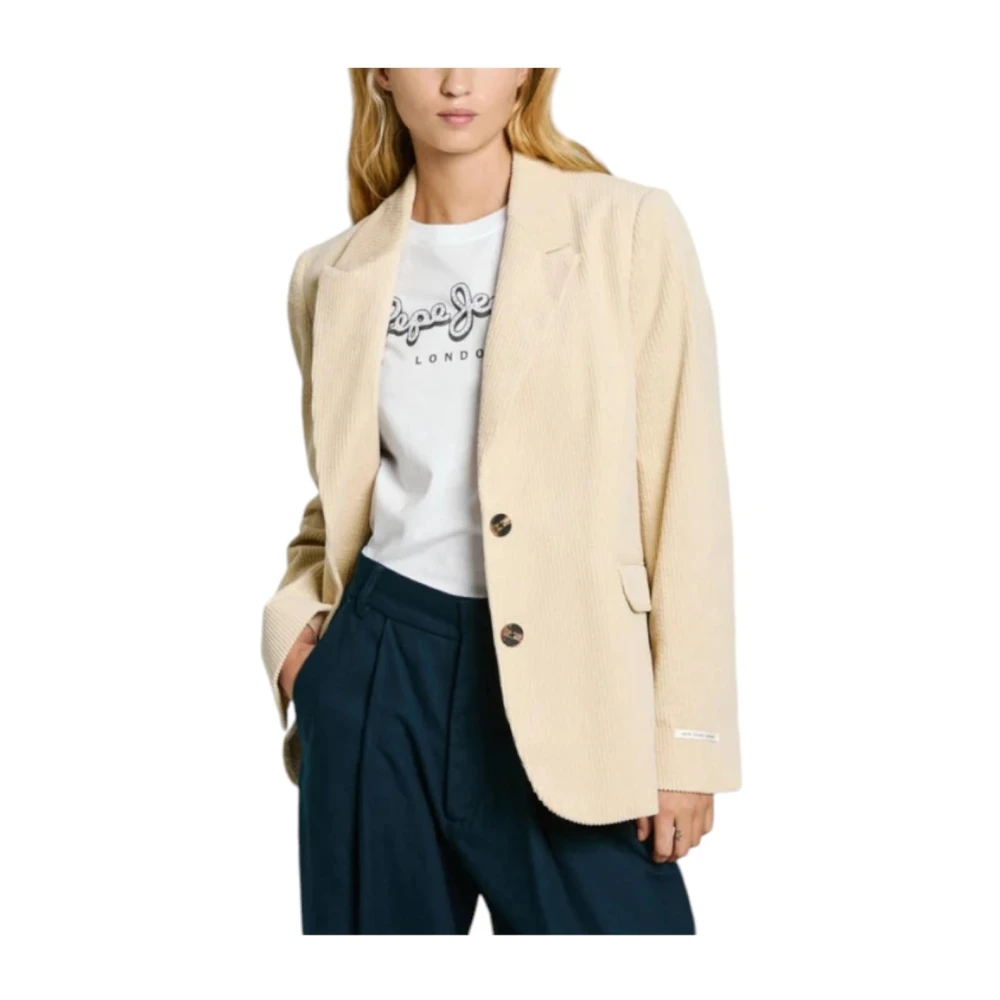Pepe Jeans Beige Corduroy Blazer Jacket - Female - Blazers - Beige - S - Jackets