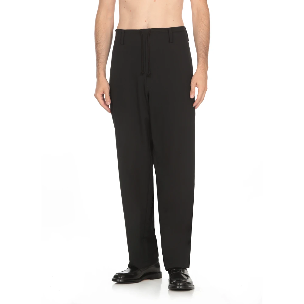 Yohji Yamamoto Zwarte wollen broek met trekkoord Black Heren