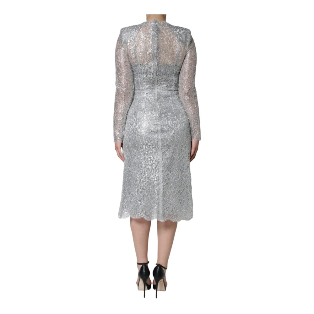 Dolce & Gabbana Zilveren Bloemenkant Sheath Midi Jurk Gray Dames