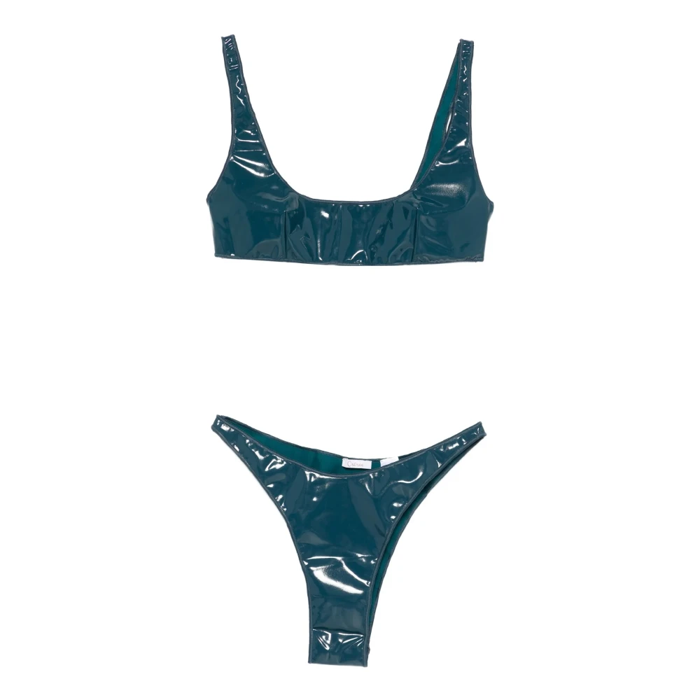 Oseree Women's Blue Latex Sporty Two Piece - Bikinis - L - Swimwear