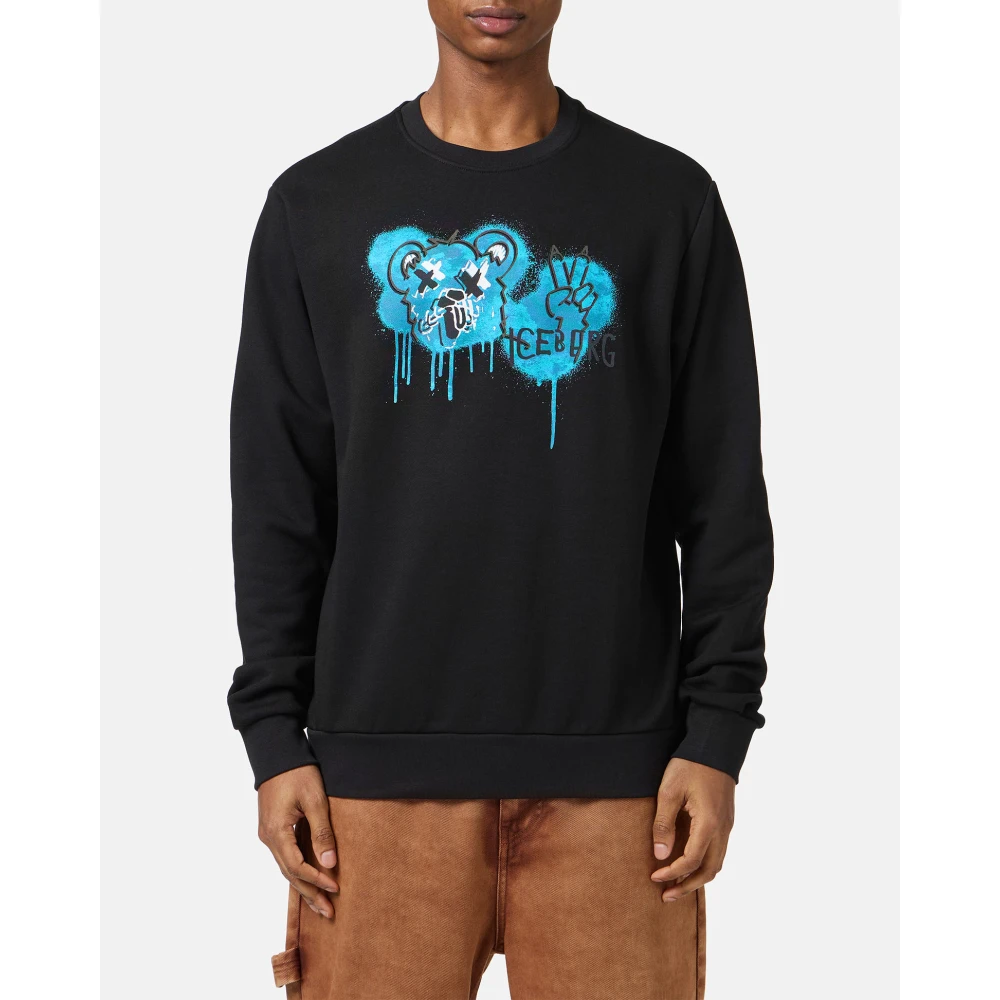 Iceberg Zwarte crewneck sweatshirt met klassieke regular fit en beerprint Black Heren