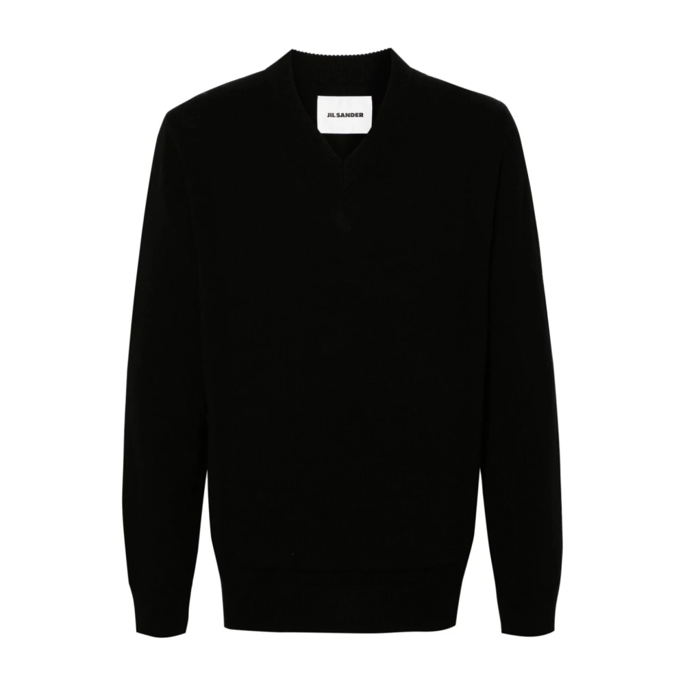 Jil Sander Gewatteerde Gebreide Trui met Plastron Black Heren