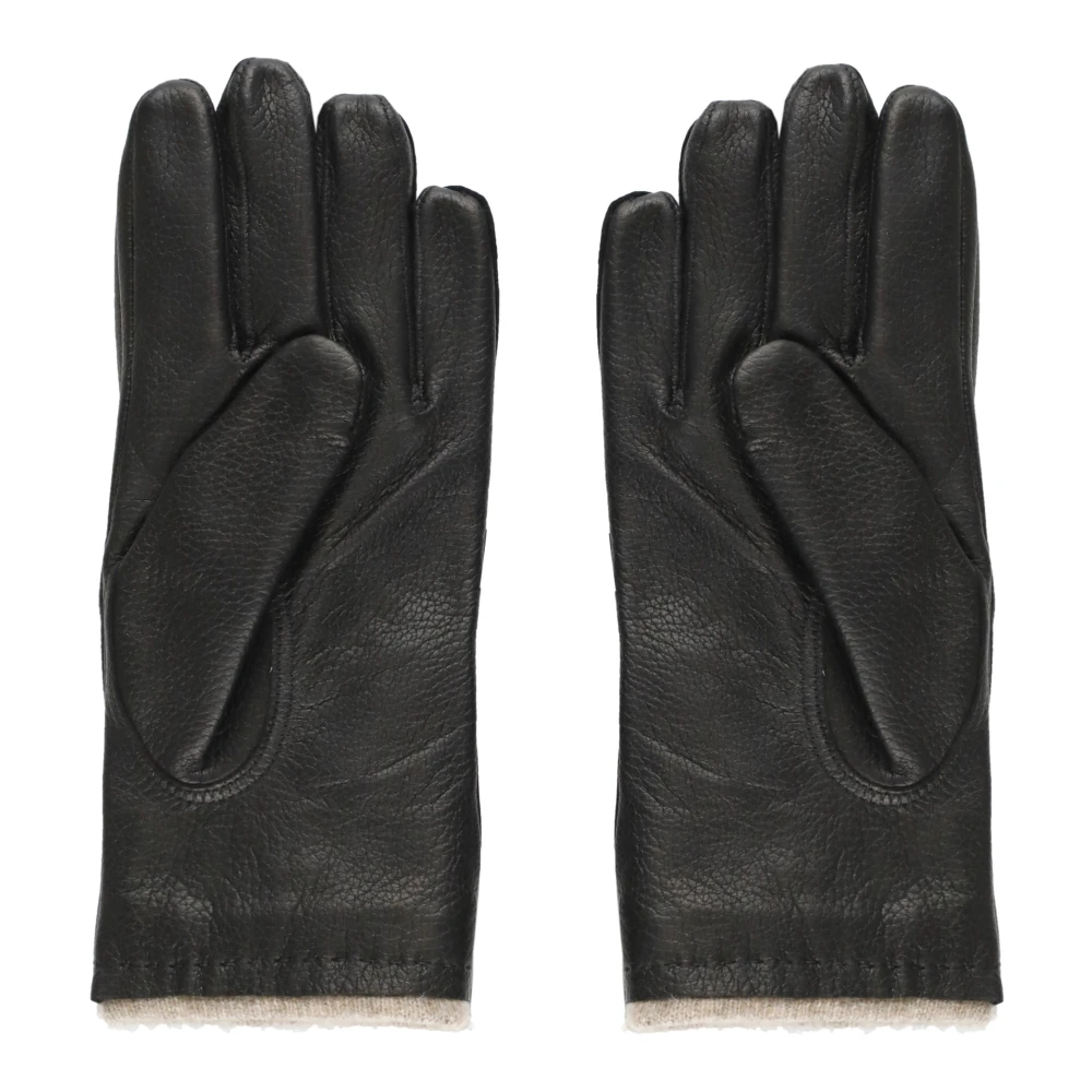 Orciani Zwarte Leren Wol en Kasjmier Handschoenen met Geborduurde Details Black Heren