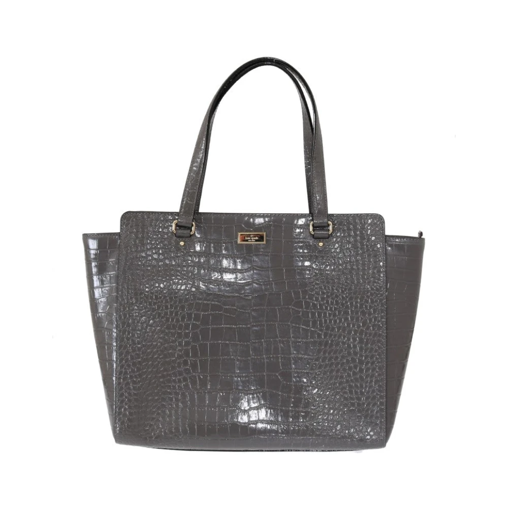 Kate Spade Women's Gray Shopping Bags, One Size, Grey Croc Embossed Leather Tote Bag