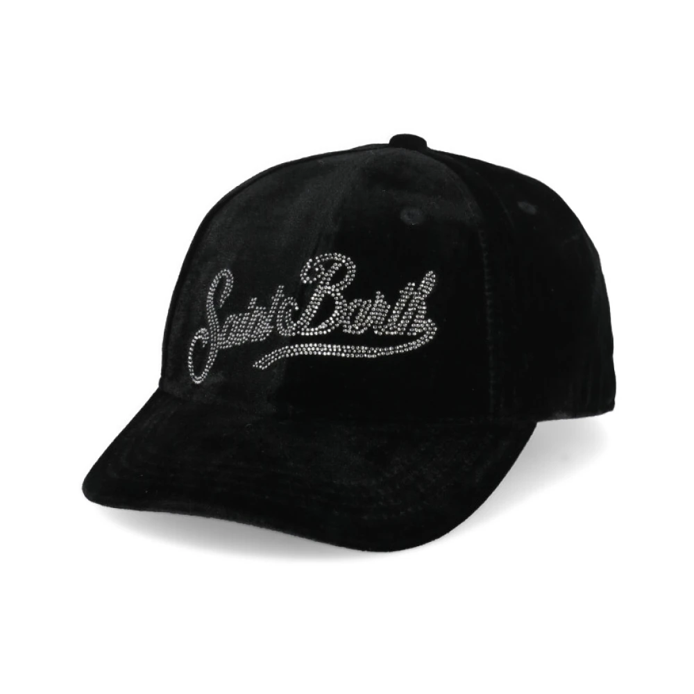 Saint Barth Zwarte Velvet Baseballpet met Strass Black Dames