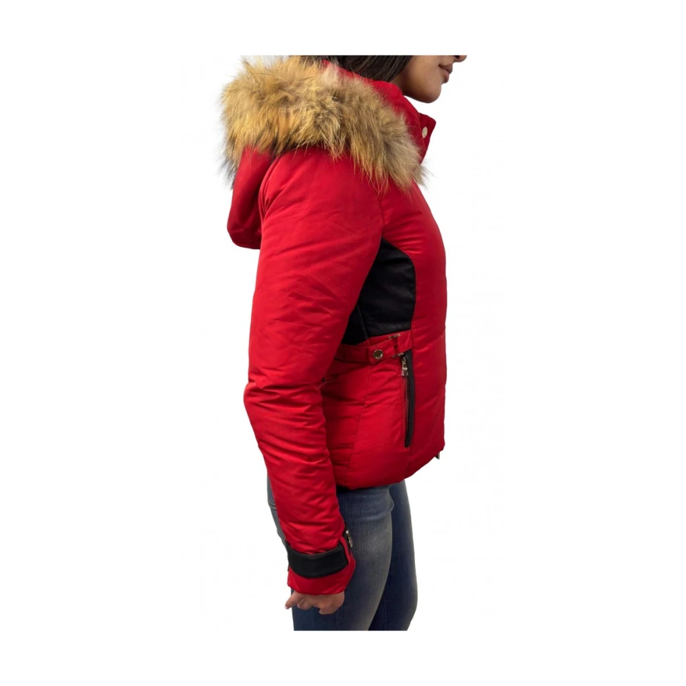 Fracomina Rode Parka Jas met Wasbeer Bont Red Dames