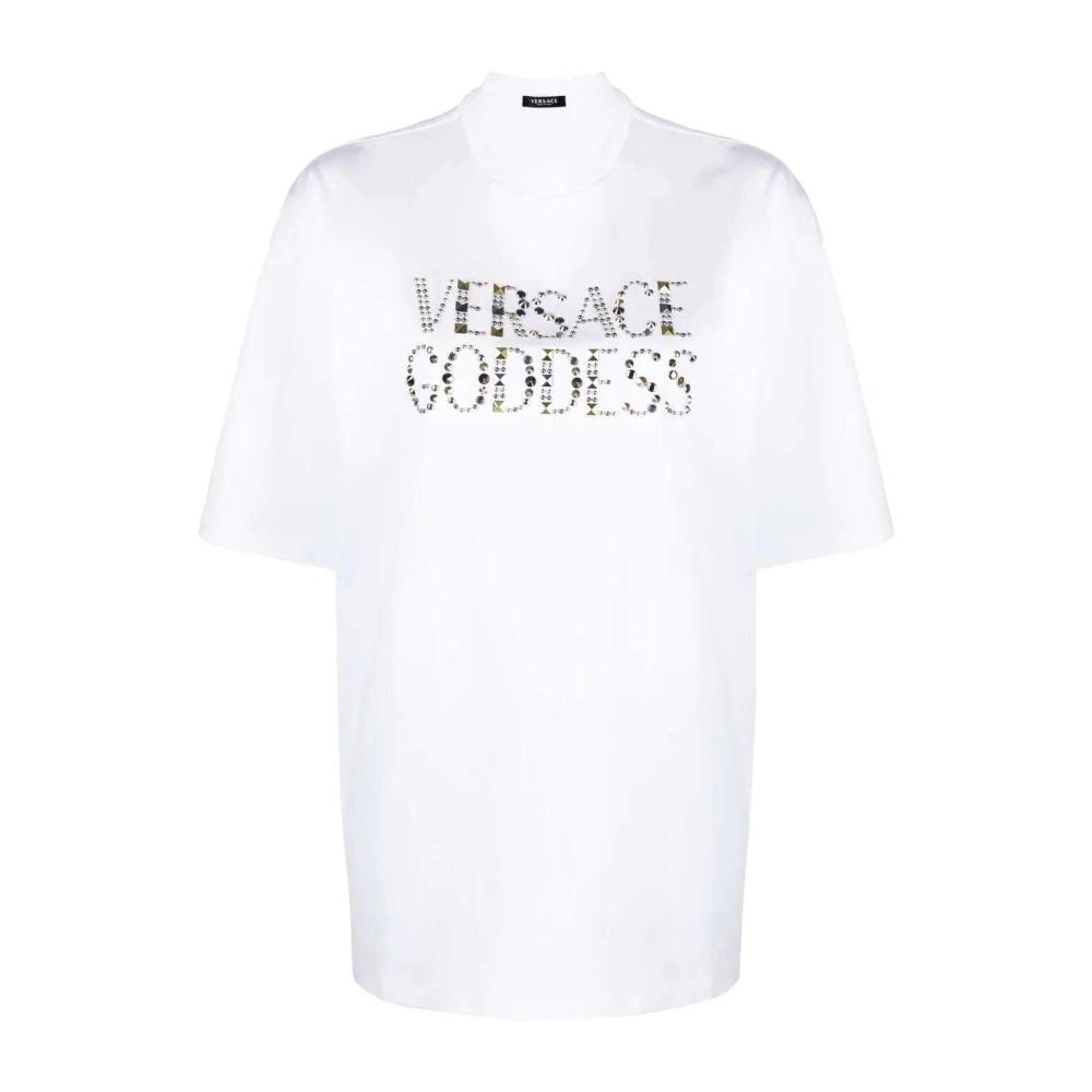 Versace Goddess Print Studs T-shirt White Dames