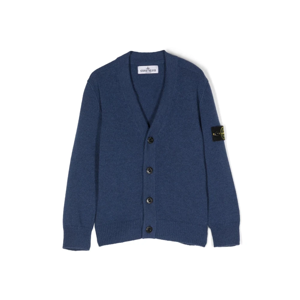 Stone Island Ocean Blue Stickad Kofta med Kompass Motiv Blue, Pojke