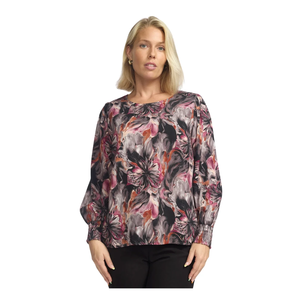 2-Biz Roze Bloes met Smock Manchetten Multicolor Dames