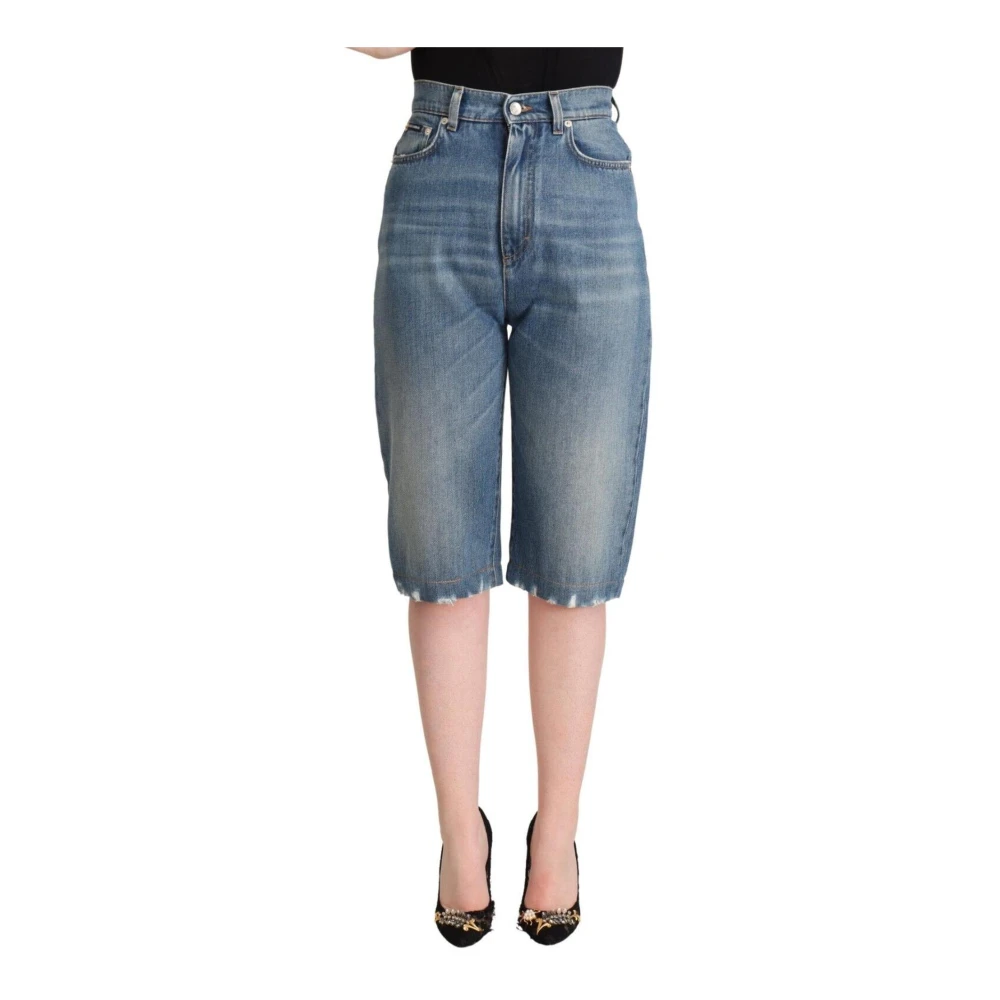 Dolce & Gabbana Blå Hög Midja Denim Cropped Jeans Blue, Dam