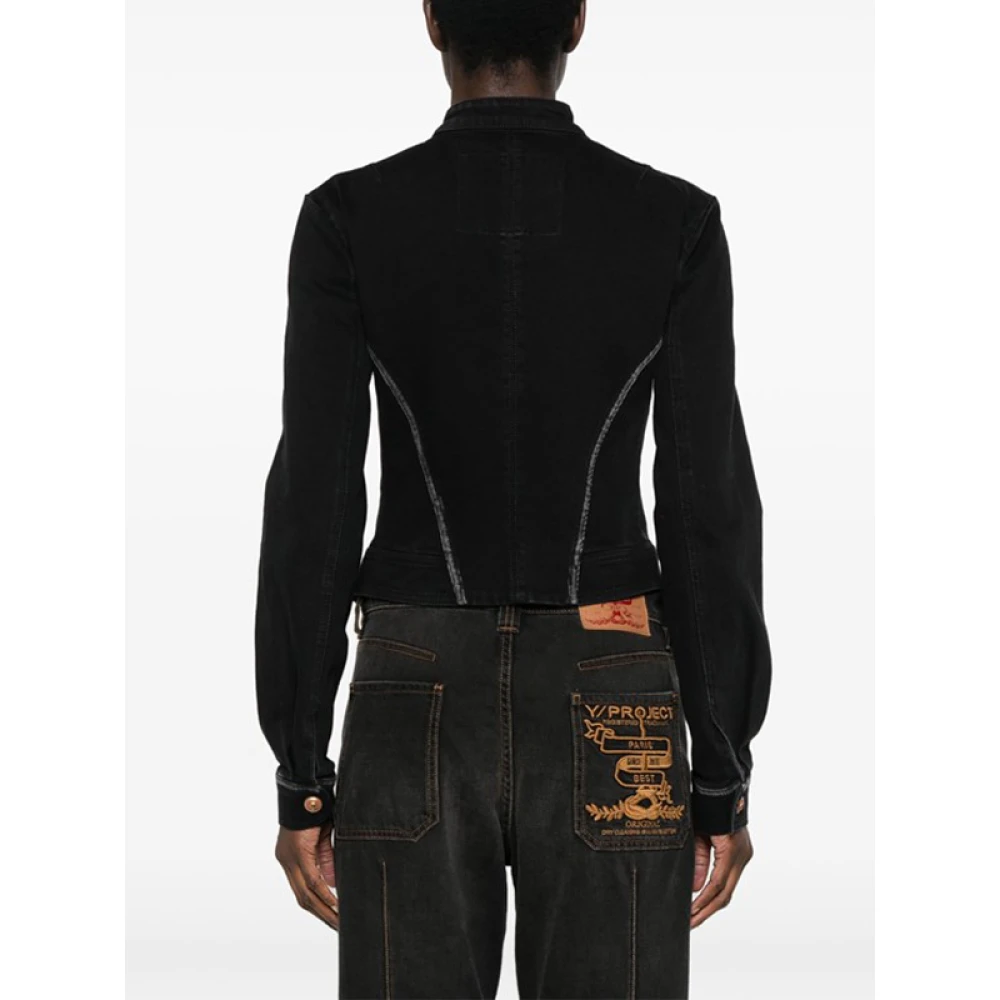 Versace Jeans Couture Zwarte Denimjack met Ritsdetail Black Dames