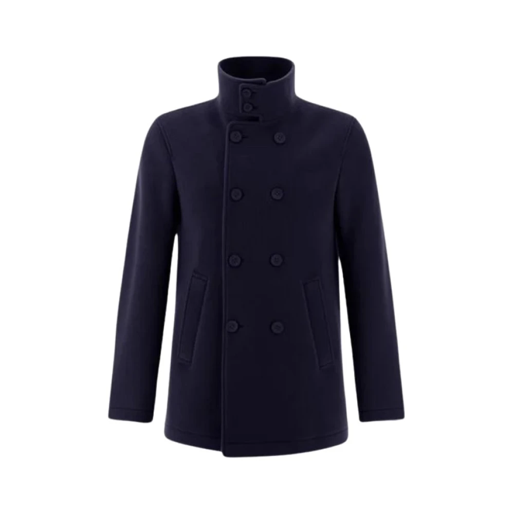 Herno Double-Breasted Peacoat in Nieuw Velours Blue Heren