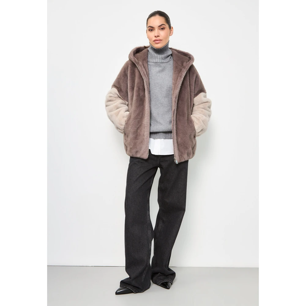 Cesare Gaspari Stijlvolle Hooded Nep Bontjas Reyna Bruin Brown Dames